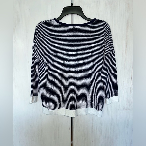 Lilla P Navy and White Striped V-Neck Sweater - Picture 7 of 13